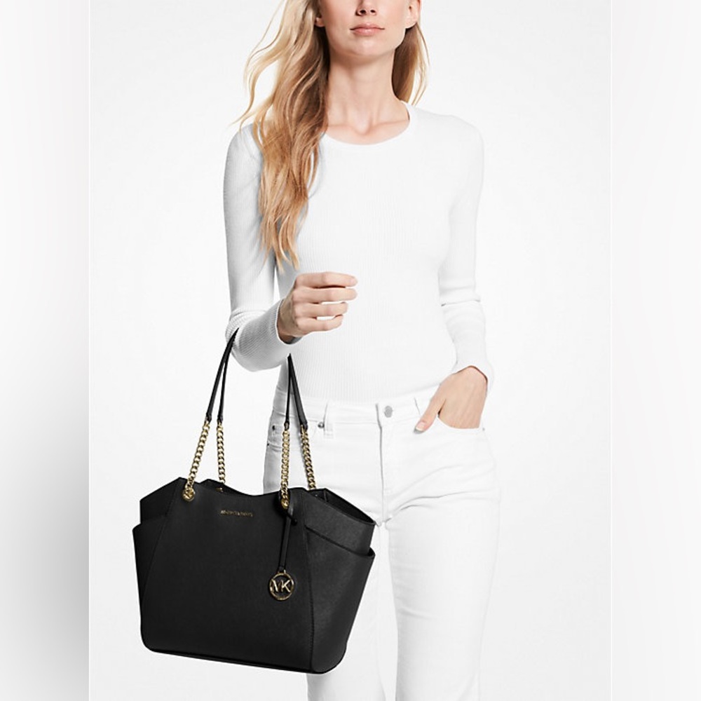 Michael Kors NWT Large Saffiano Leather Shoulder Bag in Black.